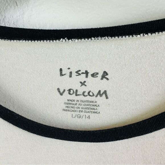 Lister X Volcom Skull Pattern Long Sleeve Tee Size L 14 - Picture 2 of 3